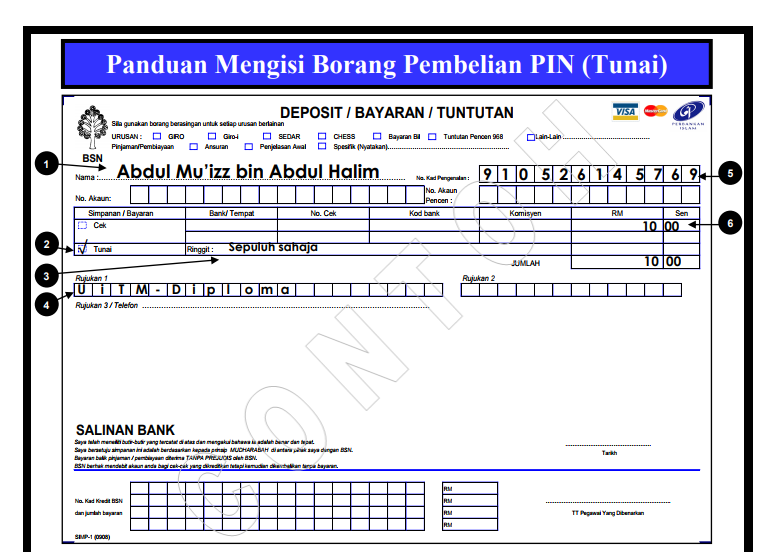 Panduan mengisi borang pembelian PIN 