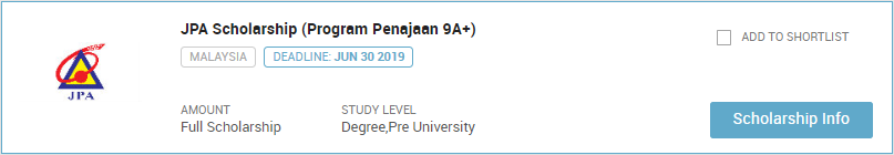 JPA Scholarship (Program Penajaan 9A+)
